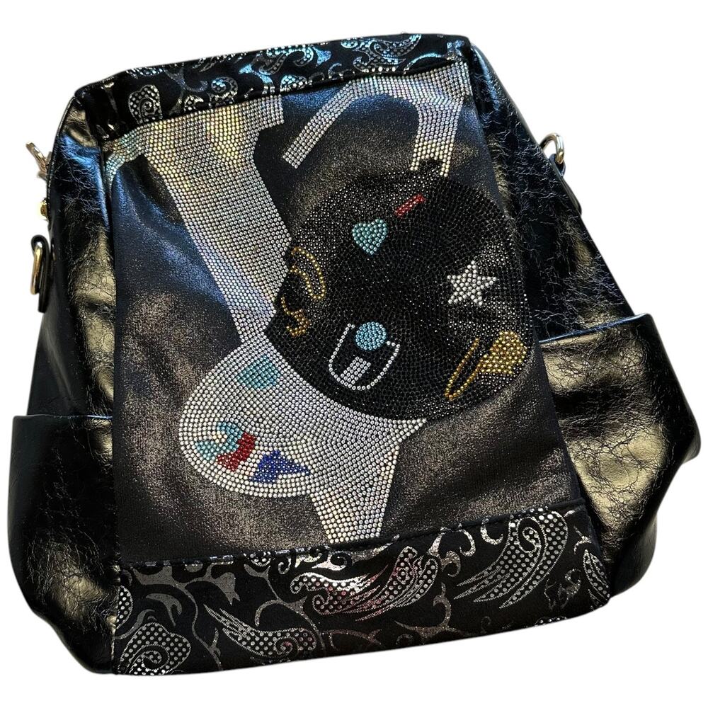 Bedazzled Black Leather Backpack Purse Travel School Vacation Brand New NWT
